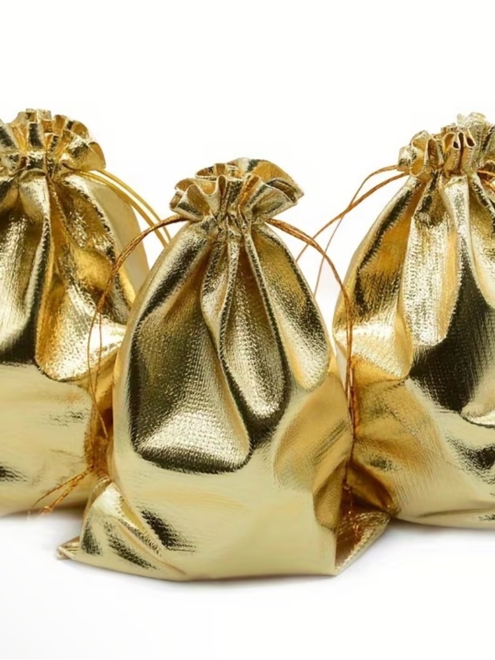 Metallic Gold Drawstring Gift Pouch - Set of 25 Bags